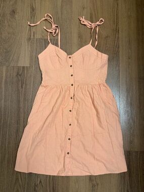 Aerie Button-Front Tie-Strap Sundress in Peach